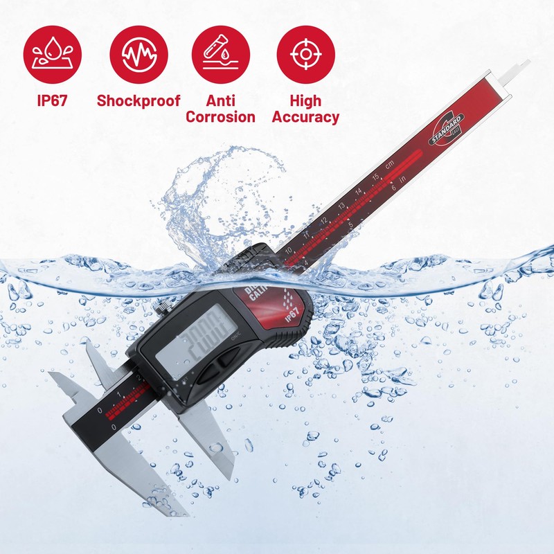 Standard Gage IP67 Digital Caliper Measuring Tool 0-6" Range, ±0.001"
