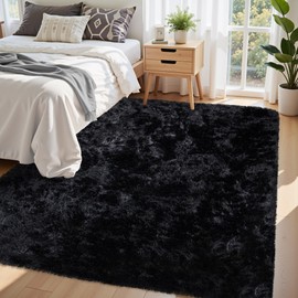 5x7 Area Rug for Living Room:Ultra Soft Fluffy Shag Black Rugs,Large Fuzzy Plush Indoor Non Slip Carpet Washable Rug for Bedroom Kids Nursery Office Dorm Modern Decor(Black 5'x7')