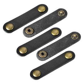 sourcing map Pack of 5 Leather Cable Straps Cord Organizer 63x16mm Portable Cable Leather Clips Black Earphone Cord Management for Cable, Wire