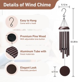 Wind Chimes for Outside - Deep Tone Soothing Melodic Tones, Large Outdoor Wind Chimes for Garden, Patio Decor, Memorial Sympathy Gift for Loss of Loved One （32''Bronze）