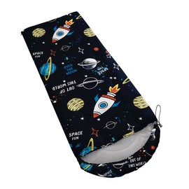 Datura home Kids Sleeping Bag for Boys,Outer Space Rocket Print-Lightweight Warm Outdoor Indoor-Waterproof Cold Weather Resistant Sleeping Bag for Camping Hiking(Outerspace 32"*90")