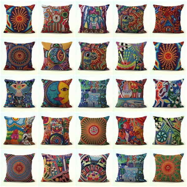 set of 20 indigenous Huichol Mexico art cushion covers pillow bulk lot