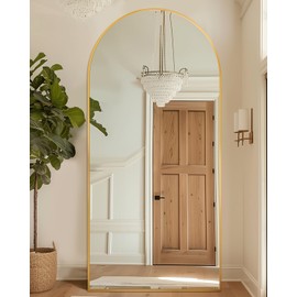 Full Length Mirror with Stand, 76"x34" Arched Full Body Mirror, Large Stand Up Mirror, Aluminum Frame Floor Standing Mirror, Freestanding Hanging Leaning Mounted for Bedroom Living Room Entryway Gold