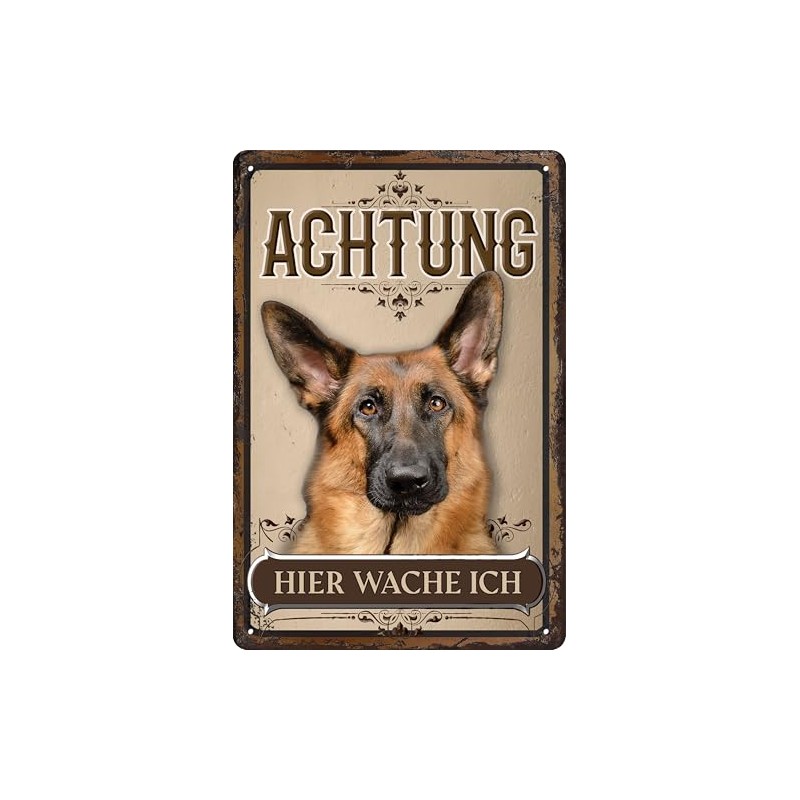 30 x 20 cm Weatherproof Dog Tin Sign, Warning Warning