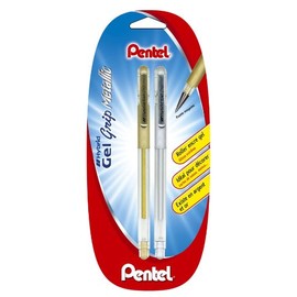 Pentel K118 Gel Ink Pack of 2 Rollerball Pens Metallised Medium Nib Gold and Silver