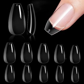 Makartt 500pcs Short Coffin Nails Clear Ballerina Nail Tips Full Cover Gel False Nails 10 Sizes- for Nail Salons and DIY Nail Art