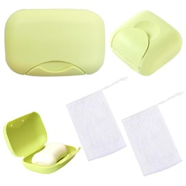 Lowats Portable Soap Container, Pack of 2 Soap Box, Travel Portable Soap Box, Leak-proof Soap Dish with Lid, Small Soap Dish, Portable Soap Dish, Soap Box for Home, Camping, Light Green