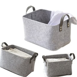 2 Pieces Felt Storage Box, Felt Baskets with Two Handles, Felt Basket Storage Basket, Suitable for Storing Books, CDs, Clothes, Records, Space-Saving
