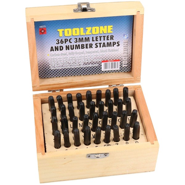 AB Tools-Toolzone 3mm 36pc Letter & Number Stamp Set Metal Punch Stamps TE132