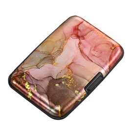 ELFISH Mini RFID Aluminum Wallet Credit Cards Holder Business Card Case Metal ID Case for Men Women（Pink Grey Marble
