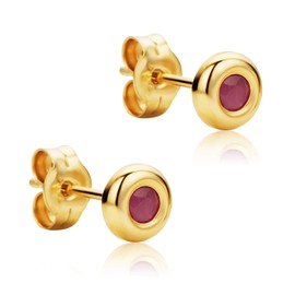 Orovi Woman Studs Earrings 9 ct / 375 Yellow Gold and Ruby 0.09ct