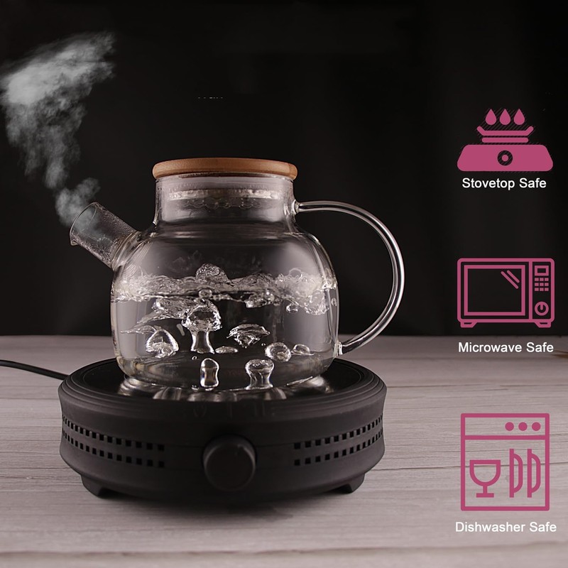 CnGlass Glass Teapot Stovetop Safe,40.6oz Clear Tea pot with Removable