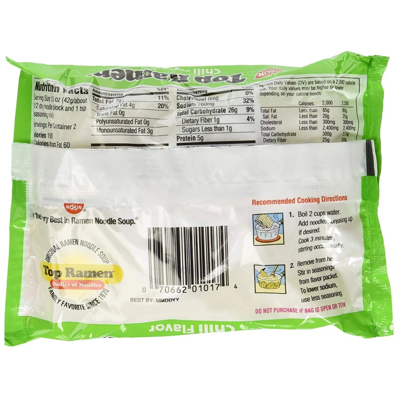 Nissin Top Ramen Chili Flavor Ramen Noodle Soup, 3 Oz