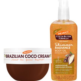 Palmer's Brazilian Coco Cream & Shimmer Body Oil Duo, Whipped Firming Body Cream (8.8 Oz) + Shimmer Radiance Oil (5.1 Fl Oz) for Glowing, Tighter-Looking Skin, Provides 48 Hour Moisture