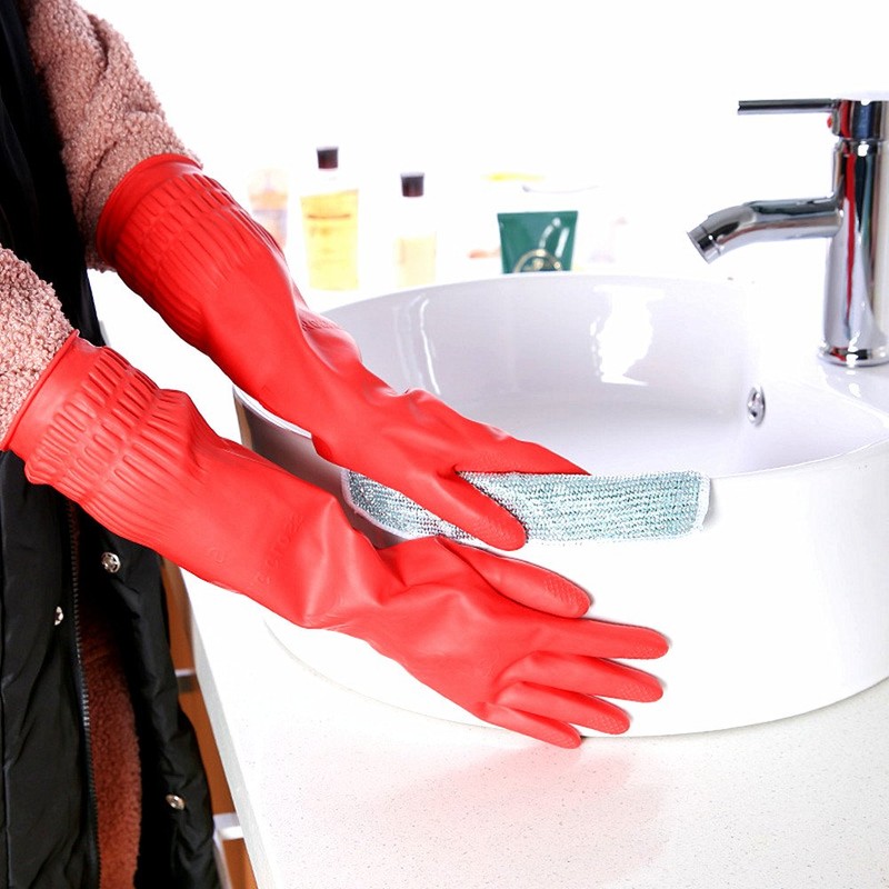 YSLON Rubber Cleaning gloves Kitchen Dishwashing glove 3-Pairs,Waterproof Reuseable. (Red,