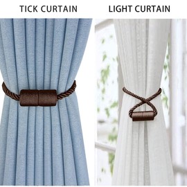 XDerlin Paquete de 4 alzapaños magnéticos fuertes para cortinas, alzapaños decorativos para exteriores, modernos alzapaños hechos a mano, alzapaños decorativos para cortinas, color café