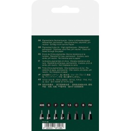 Faber-Castell PITT Artist Pen India Ink Pen - wallet of 8 - colour 199 black - XXS, S, F, M, B, C, 1.5, Fude Hard, (167158)