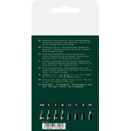 Faber-Castell PITT Artist Pen India Ink Pen - wallet of 8 - colour 199 black - XXS, S, F, M, B, C, 1.5, Fude Hard, (167158)