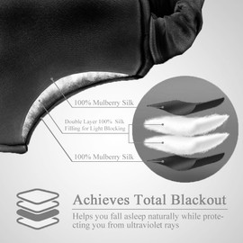 OLESILK Silk-Sleep-Mask Eye-Mask & Blindfold with Double Layer Silk Filling and Elastic Strap for Full Night's Sleep, Travel and Nap, Bonus Free Luxury Bag and Ear Plugs, Black