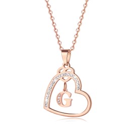 Pptabold Collares para Mujer con Inicial, Collar Inicial Mujer Acero Inoxidable con Dije Letra G, Cadena Collar con Inicial de Corazón, Regalos para Mujer Mama Novia Amiga Cumpleaños Originales (Oro rosa-G)
