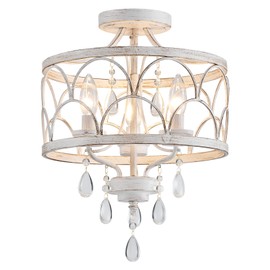 Crystal Ceiling Light Fixture, Modern Small Chandelier Light Fixture, Farmhouse White Semi Flush Mount Ceiling Light, Round Hallway Lighting Fixtures for Bedroom Entryway Dining Room Living Room