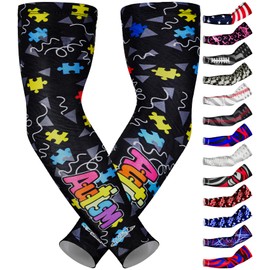 Exxact Sports Compression Arm Sleeves for Men & Women, 1 Pair Performance Sleeves for Baseball, Football, Youth & Adult Sizes - (Autism, AXL)