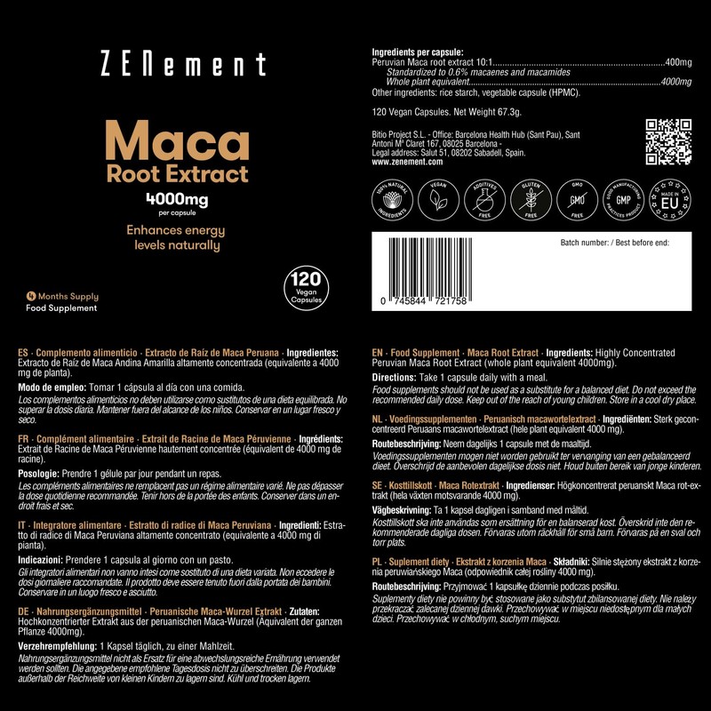 Maca Root Capsules 4000mg, High Strength Peruvian Yellow Maca Root