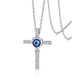 Silvora 925 Silver Women's Evil Eye Necklace Blue Evil Eye Necklace Gothic Evil Nazer Eye Necklace in Silver/Gold/Rose Gold with 41 cm / 46 cm Chain for Men and Women, Sterling Silver