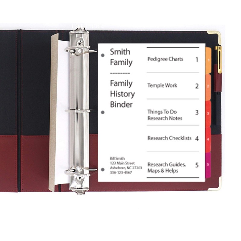 Performore Family History/Genealogy 3 inch Ring Binder, Burgundy, Stitched Padded
