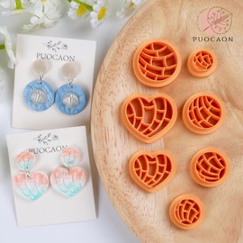 Puocaon Scallop Polymer Clay Cutters - 7 Pcs Clay Cutters for Polymer Clay Jewelry, Seashell Circle Polymer Clay Earring Cutters, Heart Clay Cutters for Polymer Clay Earrings Making