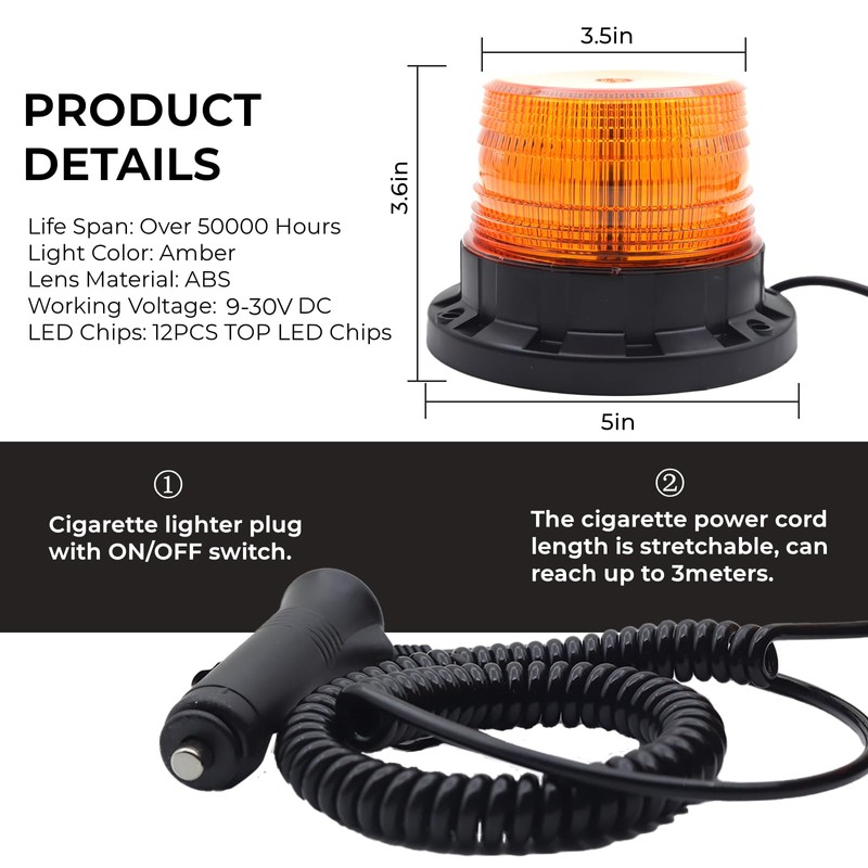 NWpangu LED Warning Strobe Light, 9V-30V Amber LED Flash Beacon
