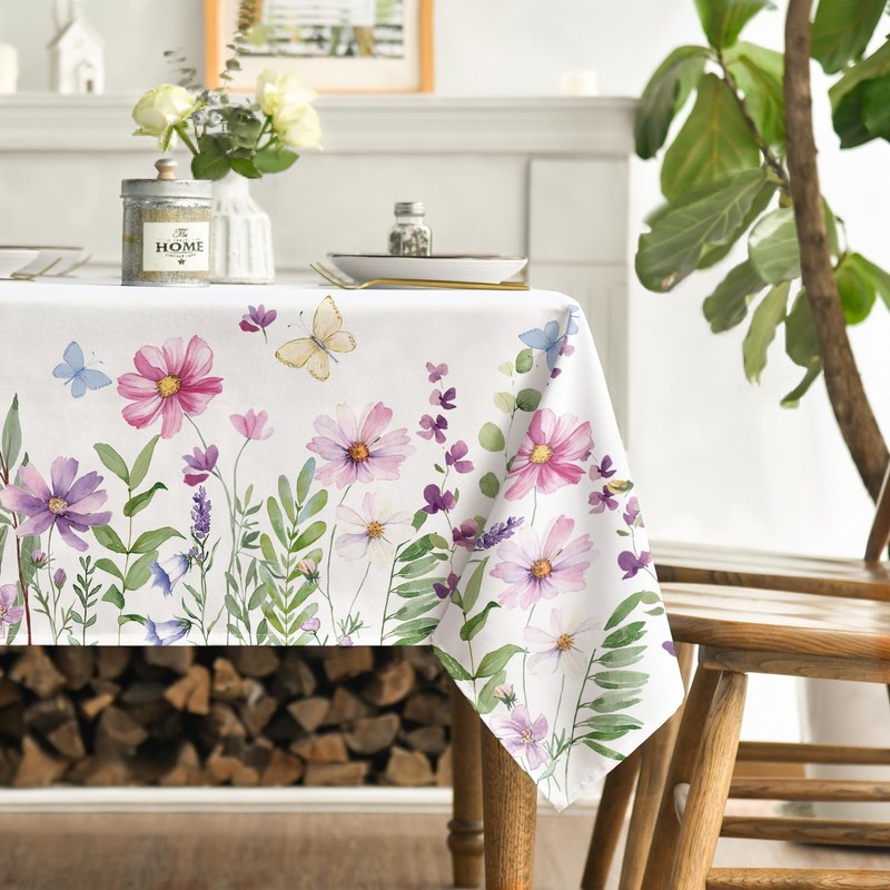 Artoid Mode Flowers Butterflies Spring Table Cloth, Rectangular 140x220 cm