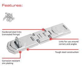 Sterling AHS195 195 mm Articulated Hasp and Staple with 2-Links - Chrome