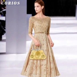 CORIOS Vintage 1920s Evening Bag Floral Clutch Bag Women's Handmade Pearl Handbag Elegant Shoulder Bag Chain Shoulder Bag Small Bag Wedding Banquet Party Prom Bag, gold