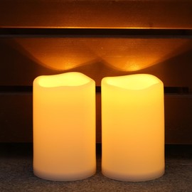 NURADA Large Outdoor Solar Candles Waterproof - 6" x 4" Rechargeable Solar Powered Flameless LED Pillar Flickering Candle for Patio Porch Lanterns Decor - Ivory White Set of 2