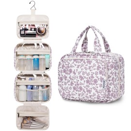 Narwey Hanging Toiletry Bag for Women Travel Makeup Bag Organizer Toiletries Bag for Travel Size Essentials Accessories Cosmetics (Little Dusty Pink Flower (Medium))