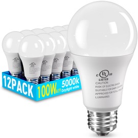 12 Pack LED Light Bulbs, 100 Watt Equivalent A19 Bulb, 15W 5000K Daylight, Super Bright White Light 1500 Lumens, Non-Dimmable E26 Standard No Flicker Energy Saving Lamp Bulb for Home, Bedroom, Office