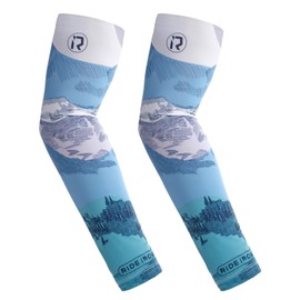 RIDEIRON Arm Sleeves for Men & Women, UPF50+ UV Sun Protection, Cooling Sports Compression Arm Sleeve for Basketball, Volleyball, Football, Cycling, Gardening - Tattoo Cover Up (White&Blue S)