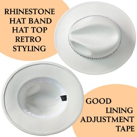 Womens Men Classic Wide Brim Party Fedora Hats Shiny Rhinestone Wedding Felt hat Lady Panama Jazz Hat White