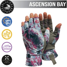 Glacier Glove Ascension Bay 50+ Sun Protection Durable Lightweight Breathable Quick-Dry Fingerless Outdoor Fishing Sun Glove, Pink Camo, Small