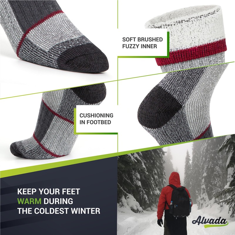 Alvada Merino Wool Hiking Socks Thermal Warm Crew Winter Boot