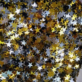 Glitter Stars Confetti Table Confetti Black Gold and Silver Metallic Star Confetti - 30 Gram, 6mm