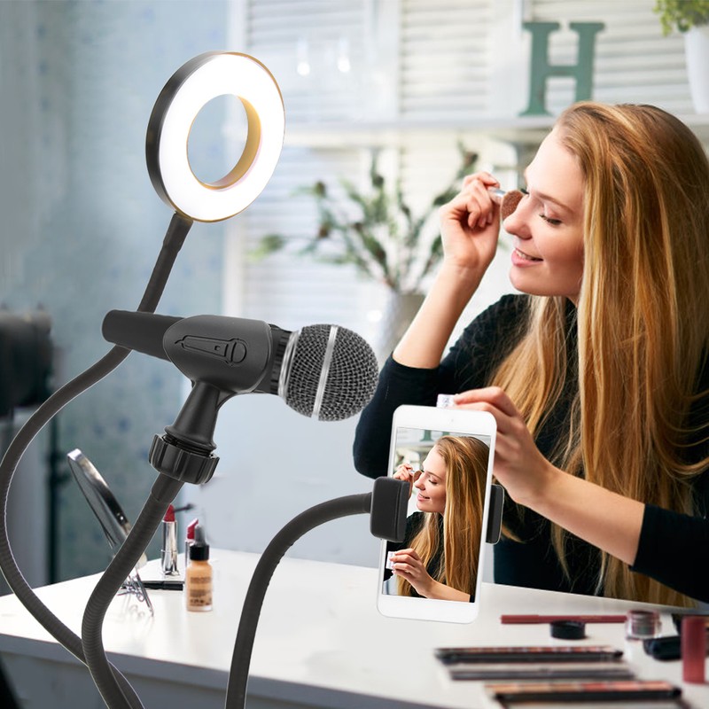 USB LED Ring Fill Light Lamp with Phone Holder Microphone