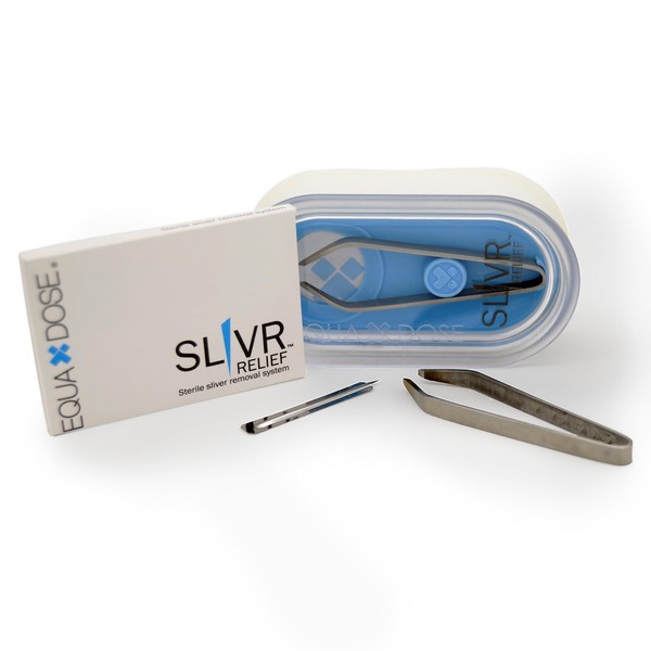 The Sliver Removal System for Slivr Relief. Includes 15 Clean Sliver removers, Precision Tweezers, and a Waterproof Container. Perfect for First Aid Kits