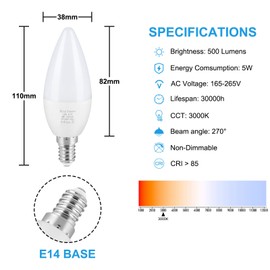 Vicloon 5er Pack E14 LED Kerze Lampe, 5.5W LED Kerze Glühbirne, 3000K Warmweiß, 500 Lumen, C37 LED Birne ersetzt 40W Halogenlampe, AC 165-265V, 270° Strahlwinkel, Nicht Dimmbar E14 Energiesparlampe
