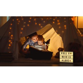 Cinema Light Box with Letters – Marquee Color Changing Light Box Sign with 386 Black & Color Letters & Emoji & 2 Markers- Premium Light Up Letter Board – 16 Dimmable Remote-Controlled Colored Options