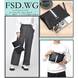 FSD.WG Clutch Bag for Men, Leather Second Bag, Handbag, Small, Gentlemen’s, Bag with Detachable Belt, Party, Mens Bag, Large Size, Black G,