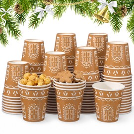 100 Pcs Christmas Gingerbread Paper Cups, 10 oz