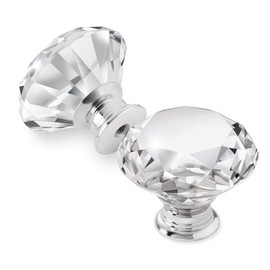 Cauldham 25 Pack Premium Glass Crystal Kitchen Cabinet Knobs Pulls (1-5/8" Diameter) - Dresser Drawer/Door Hardware - Style C444