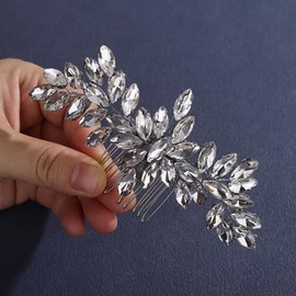 Teyglen Silver Crystal Bridal Hair Comb Full Rhinestone Wedding Hair Piece Bridal Headpiece Rhinestone Hair Accessories for Women Hairpieces (Silver)